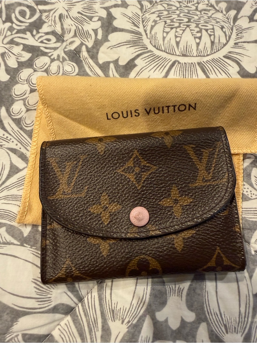 Louis Vuitton Monogram Canvas Compact Wallet in Brown with Pink Snap